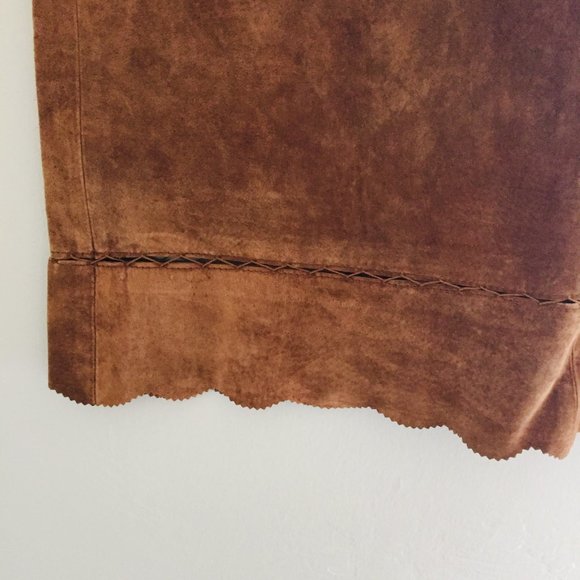 Vintage Jane Seymour Signature Cognac 100% Suede Leather Western Skirt Size 10 - Picture 3 of 6